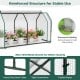 Mini greenhouse with reinforced structure, heavy-duty steel tubes, and roll-up zipper door for stability and weather.