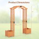 Wooden garden arbor with trellis and planter boxes, featuring dimensions of 76"x79" for climbing plants and decorations.