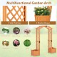 Wooden garden arbor with trellis and two planter boxes, perfect for climbing plants and outdoor decorations.