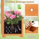 Wooden garden arbor with planter and trellis, featuring drainage holes and deep planter boxes for climbing plants.