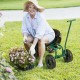 Rolling garden cart with height adjustable swivel seat, storage basket, and 10" inflatable wheels for comfortable.