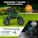 Rolling garden cart with height adjustable swivel seat, storage basket, and T-shaped pulling handle for easy mobility.