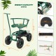 Rolling garden cart in green with height adjustable swivel seat, storage basket, and 10" inflatable wheels for easy.