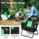 Dual chamber garden compost tumbler in black and green, featuring a 360° rotatable design for easy compost access.