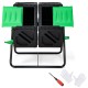 Dual chamber garden compost tumbler in black and green with sliding doors for easy access and efficient composting.