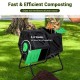 Dual chamber garden compost tumbler in black and green with sliding doors for efficient composting in 4-6 weeks.