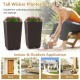 Tall wicker flower pots set of 2 in brown, ideal for indoor and outdoor use, featuring drainage holes for plant care.