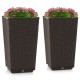 Set of 2 brown wicker flower pots with drainage holes, ideal for porch or balcony decoration and plant cultivation.
