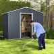 Outside storage shed with lock and air window, featuring a sliding door and durable design for versatile outdoor use.