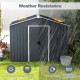 Outside storage shed with lock, featuring fade-resistant material and ventilated air windows for durability and air.