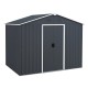 Outside storage shed with lock, featuring a sturdy design, air windows for ventilation, and a sliding door for easy.