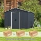 Outside storage shed with lock and air windows, featuring a sturdy design and sliding door for easy access.