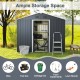 Outside storage shed with lock and air window, featuring a sliding door and ample space for bikes and tools.