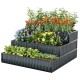 Three-tier heavy-duty metal raised garden bed planter box in black, ideal for various plants, preventing water.