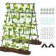 A-frame garden cucumber trellis with netting, sturdy black metal for climbing plants, ideal for outdoor gardening.