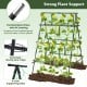 A-frame garden cucumber trellis with netting, featuring durable PE-coated metal poles for climbing plants outdoors.