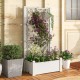 Self-watering outdoor planter box with trellis, greyish-white, ideal for climbing plants and vegetables in gardens or.