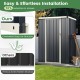 Metal outdoor storage shed with lockable door, featuring snap-on structure for easy installation and ample storage.