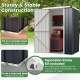 Metal outdoor storage shed with lockable door, featuring sturdy construction and expansion screw kit for secure.