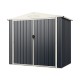 Metal outdoor storage shed with lockable door, 7 x 4 feet, gray color, ideal for organizing tools and outdoor items.