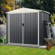 Metal outdoor storage shed with lockable door, gray, 7 x 4 feet, ideal for organizing tools and outdoor items.