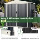 7 x 4 feet gray metal outdoor storage shed with lockable door, featuring snap-on structure for easy installation.