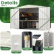 Metal outdoor storage shed with lockable door, air vents, and protective caps for safe and organized outdoor storage.