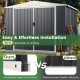 Metal outdoor storage shed with lockable door, featuring snap-on structure for easy installation and ample organization.