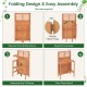 Folding garden potting bench with teak oil finish, featuring 2-tier storage shelves and flexible metal hinge for easy.
