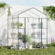 Walk-in greenhouse with 3 tiers and 8 shelves, featuring a PVC cover and roll-up zippered door for easy access.