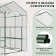 Walk-in greenhouse with PVC cover, 3 tiers, 8 shelves, and roll-up zippered door for optimal plant growth.