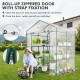 Walk-in greenhouse with roll-up zippered door, 3 tiers, 8 shelves, PVC cover for plant growth and weather protection.