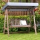 2-person porch swing with fir wood stand, adjustable tilt canopy, and removable cushion for outdoor relaxation.