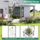 Garden arbor with side planters, black metal design for climbing plants, perfect for weddings or patio decoration.
