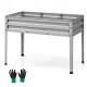 Galvanized raised garden bed with legs, 10" depth, drainage holes, and gloves for easy assembly and comfortable.