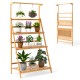 3-tier bamboo plant stand with adjustable hanger rod, perfect for displaying plants and maximizing light exposure.