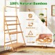 3-tier bamboo plant stand with adjustable hanger rod, slatted design, and stable triangle structure for versatile.