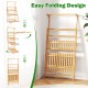 3-tier bamboo plant stand with adjustable hanger rod, featuring a folding design for easy storage and stable structure.