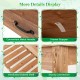 Close-up of the outdoor wooden garden table showing the convenient metal handle and drawer stopper for easy access.