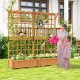 Large wooden planter container with trellis and hanging roof, ideal for climbing plants and flowers in outdoor gardens.