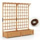 Large wooden planter container with trellis and hanging roof, made of natural fir wood for climbing plants and flowers.