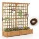 Large wooden planter container with trellis, hanging roof, and natural fir wood for climbing plants and flowers.
