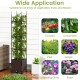 Tall raised garden bed with trellis, lockable wheels, and self-watering reservoir for growing vegetables and flowers.