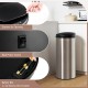Stainless steel 8-gal automatic trash can with touchless sensor, control panel, and battery box for easy operation.