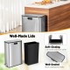 Stainless steel 12-gal trash can with soft-closing wing lids, designed for low-noise operation and easy access.