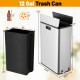 Stainless steel 12-gal trash can with soft-closing lid, slim design for kitchen or office, featuring a removable inner.