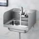 Stainless steel wall-mounted hand washing sink with gooseneck faucet and side splash for easy cleaning and installation.