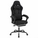 Height adjustable black gaming chair with headrest, lumbar support, and retractable footrest for optimal comfort.