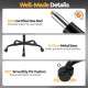 SGS certified gas rod for height adjustment, 5-claw metal base for stability, and 360° PU casters for smooth movement.