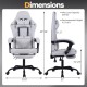 Gaming chair in gray with adjustable height, headrest, and lumbar support, designed for comfort during long gaming.